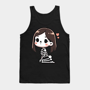 Cute Skeleton Girl Posing for Selfie | Halloween Kawaii Design for Girls Tank Top